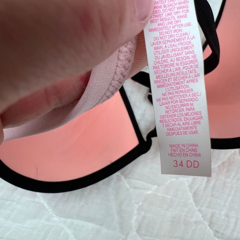 Victoria’s Secret Pink & Black Push-Up Bikini Top – Size 34DD - Picture 7 of 8
